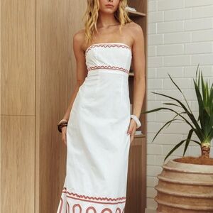NEW Jocasta Strapless Ric Rac Maxi Dress Off White with Slit Boho Beachy